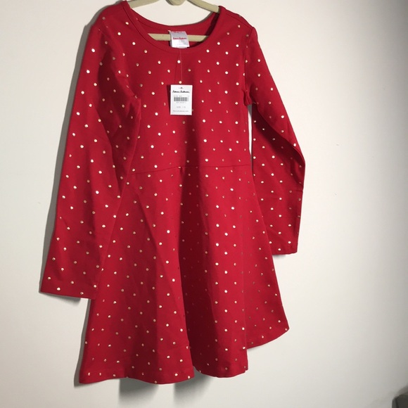 NWT Hanna Andersson size 5 Skater Dress red with gold polka dots long sleeve - Picture 7 of 10
